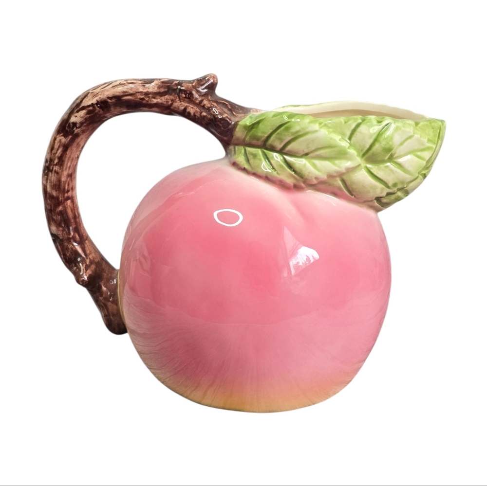 *VTG* RUSS Peach Pitcher, Vintage Green & Pink Fruit Creamer Pitcher